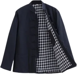 Winter Tang Suit Jackets Cotton Padded Coats Men Warm Tai Chi Uniform Chinese Jacket Kung Fu Clothing Shirt black-4XL