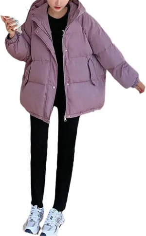 Winter Women Cotton-Padded Jacket, Female Korean Hooded Loose Harajuku Coat, Women Warm Thick Short Parkas