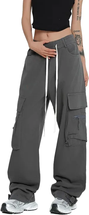 Women Cargo Pants Y2k Hip Hop Jogger Sweatpant Straight Wide Leg High Waisted Casual Pants
