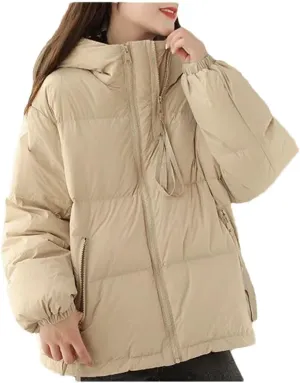 Women Cotton-Padded Female Winter Down Jacket Short Loose Hooded Padded Cotton-Padded Jacket Warm Casual Coat