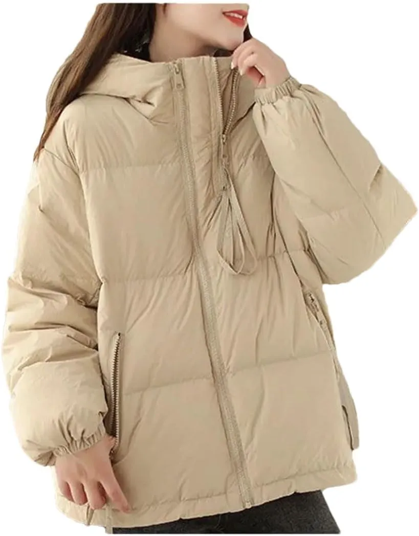 Women Cotton-Padded Female Winter Down Jacket Short Loose Hooded Padded Cotton-Padded Jacket Warm Casual Coat