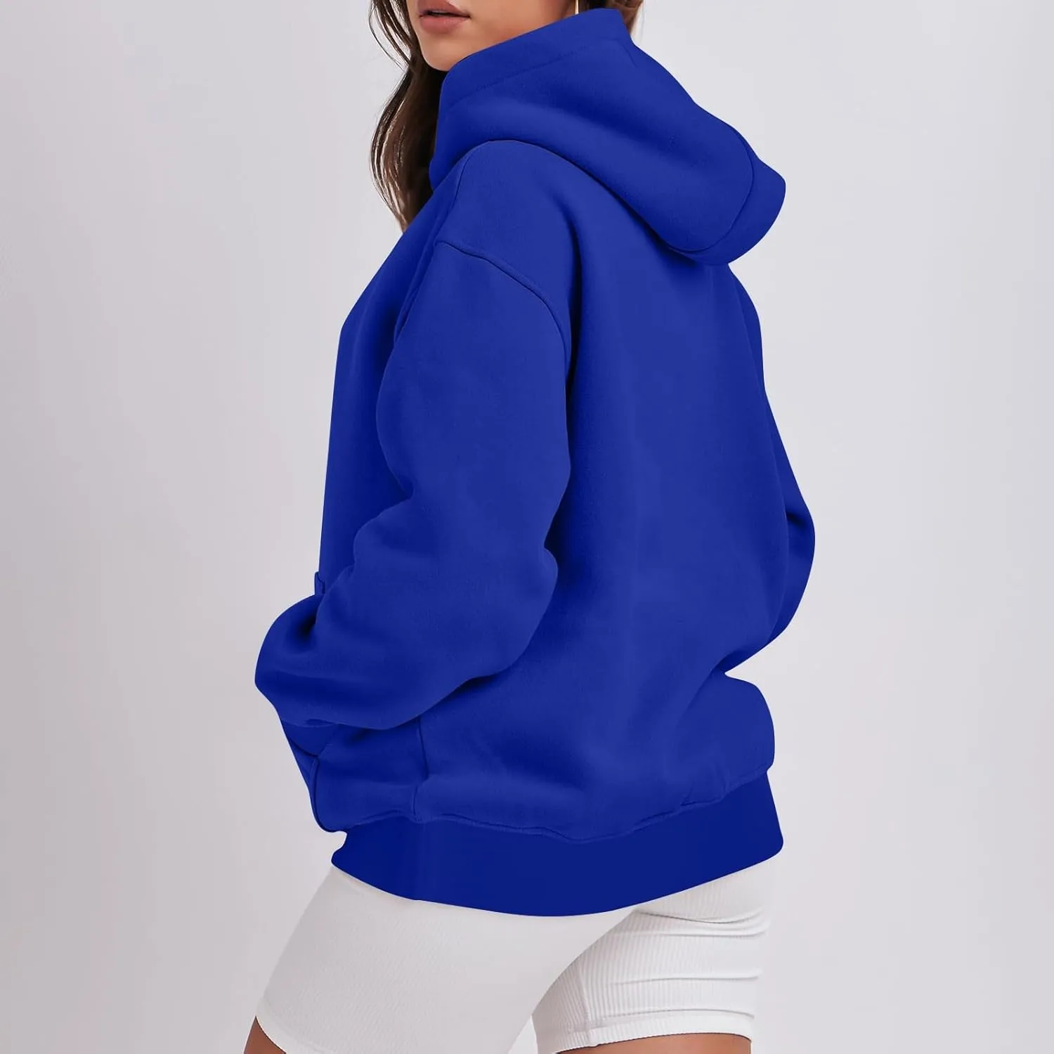 Women Fleece Baggy Hoodie Drop Shoulder Drawstring Oversized Sweatshirt Comfy Lightweight Fall Clothes for Teen Girls