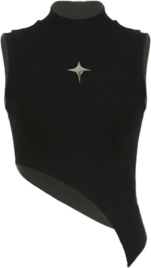 Women Gothic Crop Tank Top Sleeveless Camisole Tops Y2K Grunge Blouse Cami Shirt