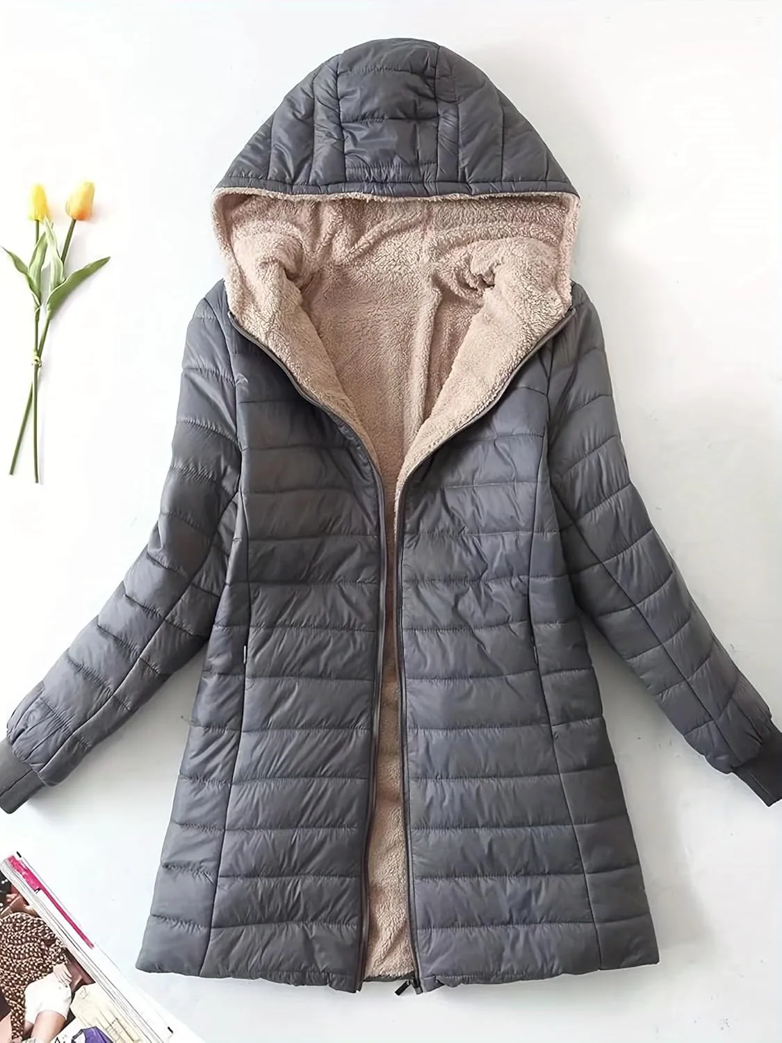 Women Hoodie Jackets, Zip-up Puffy Hoodie Coat, Warm Winter Sherpa Fleece Lined Hooded Jacket