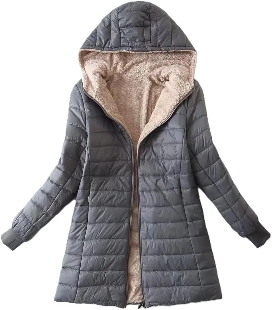 Women Hoodie Jackets, Zip-up Puffy Hoodie Coat, Warm Winter Sherpa Fleece Lined Hooded Jacket