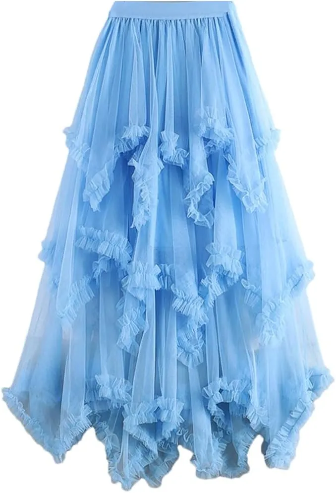 Women Irregular Cake Skirt Midi Long High Waist A Line Skirts Tulle Party Mid-Calf Skirt