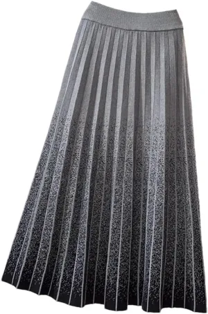 Women Knitted Long Skirt Fall Winter Thick Warm Aesthetic Gradient A Line High Waist Pleated Midi Skirt