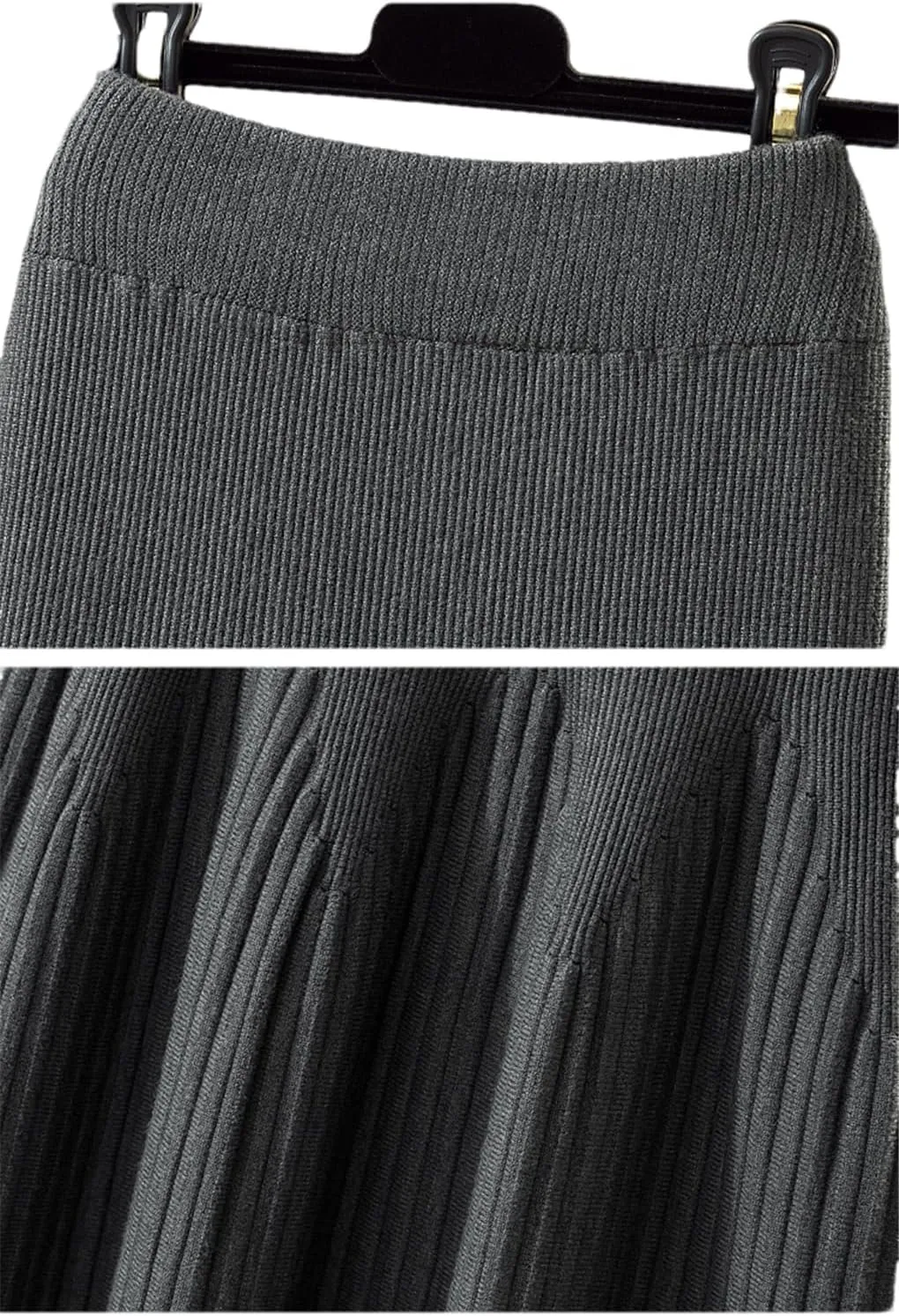 Women Knitted Midi Long Skirt Autumn Winter A Line High Waist Pleated Mid-Length Skirt Female