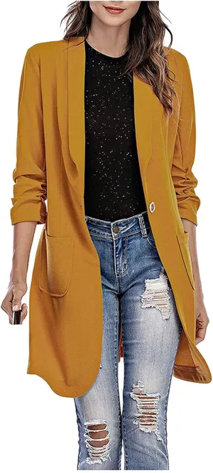 Women Lapel Trench Button Long Open Front Cardigan Coats Casual Lightweight Solid Jacket with Pockets Fall Pluz Size