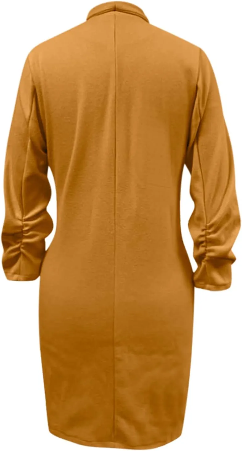 Women Lapel Trench Button Long Open Front Cardigan Coats Casual Lightweight Solid Jacket with Pockets Fall Pluz Size