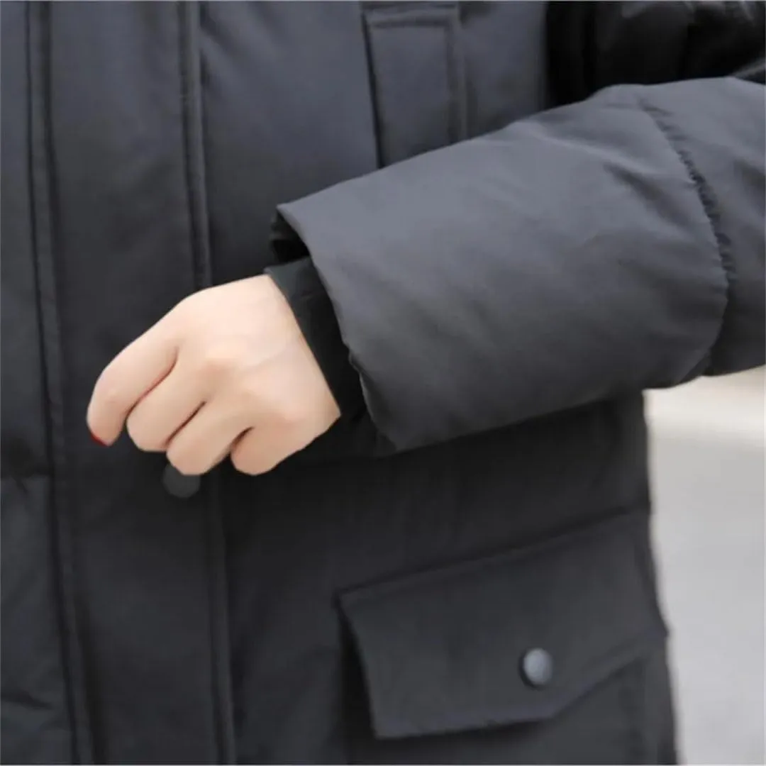 Women Parkas Loose Fit Long Padded Jacket Winter Hooded Thick Down Cotton Knee Length Coat