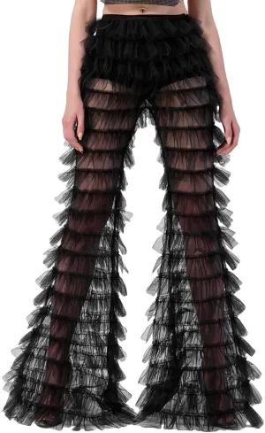 Women Sexy Lace See Through Pants Sheer Mesh Low Waist Stretchy Slim Trouser Hollow Out Skinny Leggings