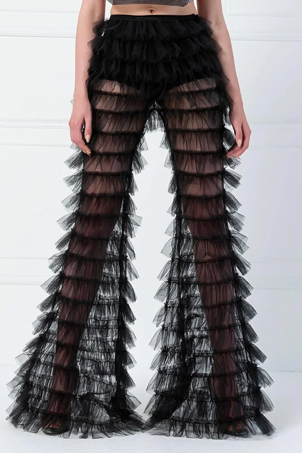 Women Sexy Lace See Through Pants Sheer Mesh Low Waist Stretchy Slim Trouser Hollow Out Skinny Leggings