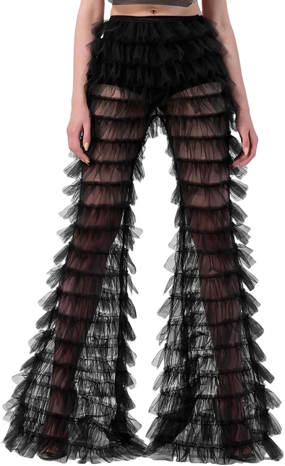 Women Sexy Lace See Through Pants Sheer Mesh Low Waist Stretchy Slim Trouser Hollow Out Skinny Leggings