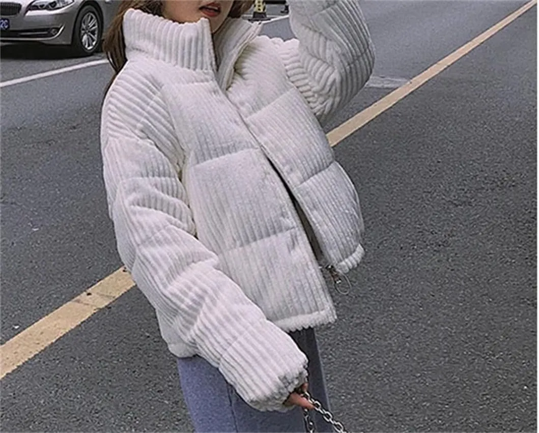 Women Thick Warm Parka Coat Outwear Female Corduroy Cotton Padded Casual Loose Short Parkas