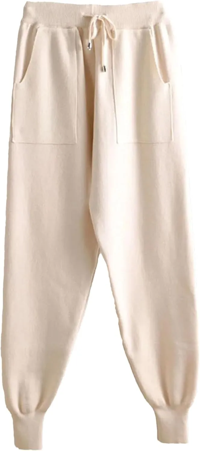Women Waist Drawstring Thick Knitted Harem Pants Autumn Winter Sport Sweater Loose Trousers
