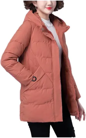 Women Winter Jacket Long Warm Parkas Coat Thicken Cotton Padded Jacket Hooded Loose Basic Tops
