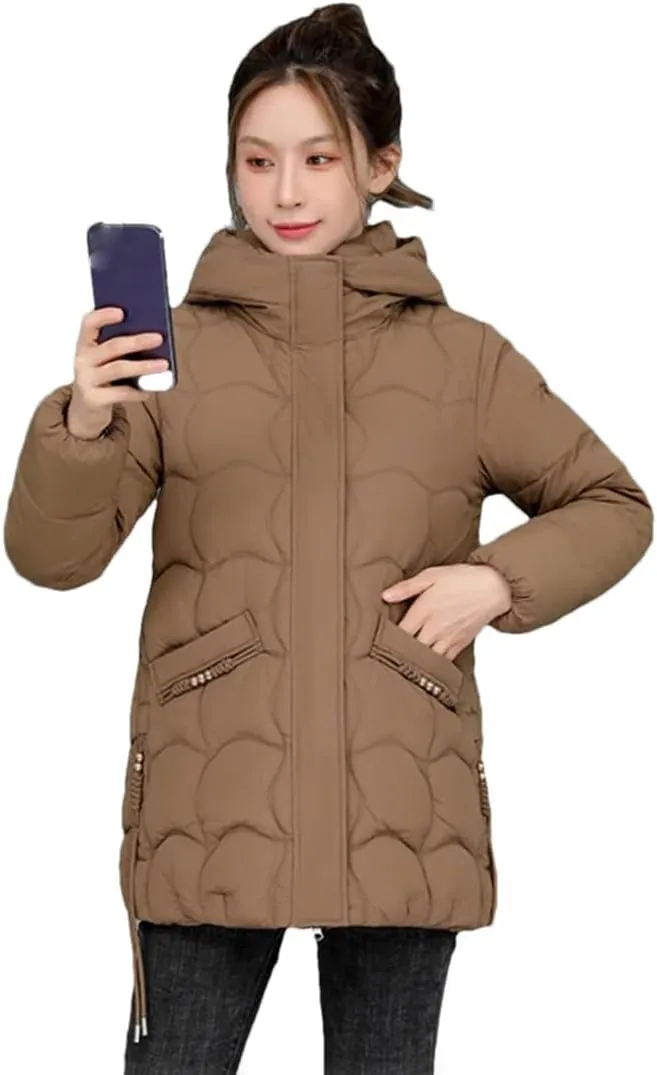 Women Winter Long Sleeve Solid Thick Warm Hoodie Jacket Zipper Loose Cotton Padded Coats