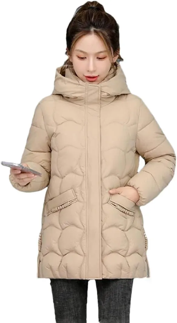 Women Winter Long Sleeve Solid Thick Warm Hoodie Jacket Zipper Loose Cotton Padded Coats