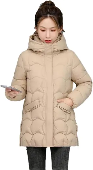 Women Winter Long Sleeve Solid Thick Warm Hoodie Jacket Zipper Loose Cotton Padded Coats