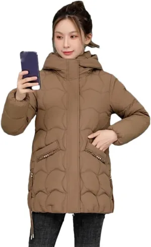 Women Winter Long Sleeve Solid Thick Warm Hoodie Jacket Zipper Loose Cotton Padded Coats