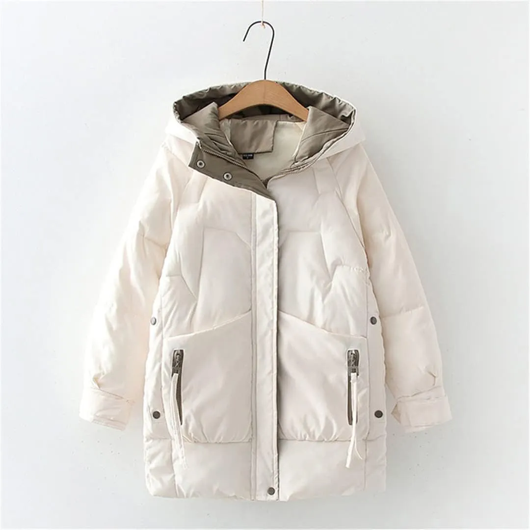 Women Winter Warm Thick Hooded Cotton Down Jacket Long Padded Parka Oversize Loose Cotton Coat