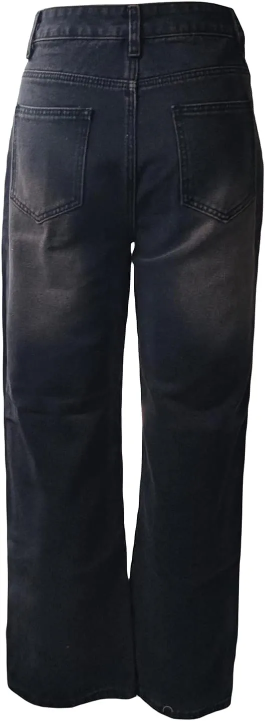 Women Y2k Baggy Jeans Wide Straight Leg High Waist Denim Pants Vintage Harajuku Loose Casual Trousers Streetwear