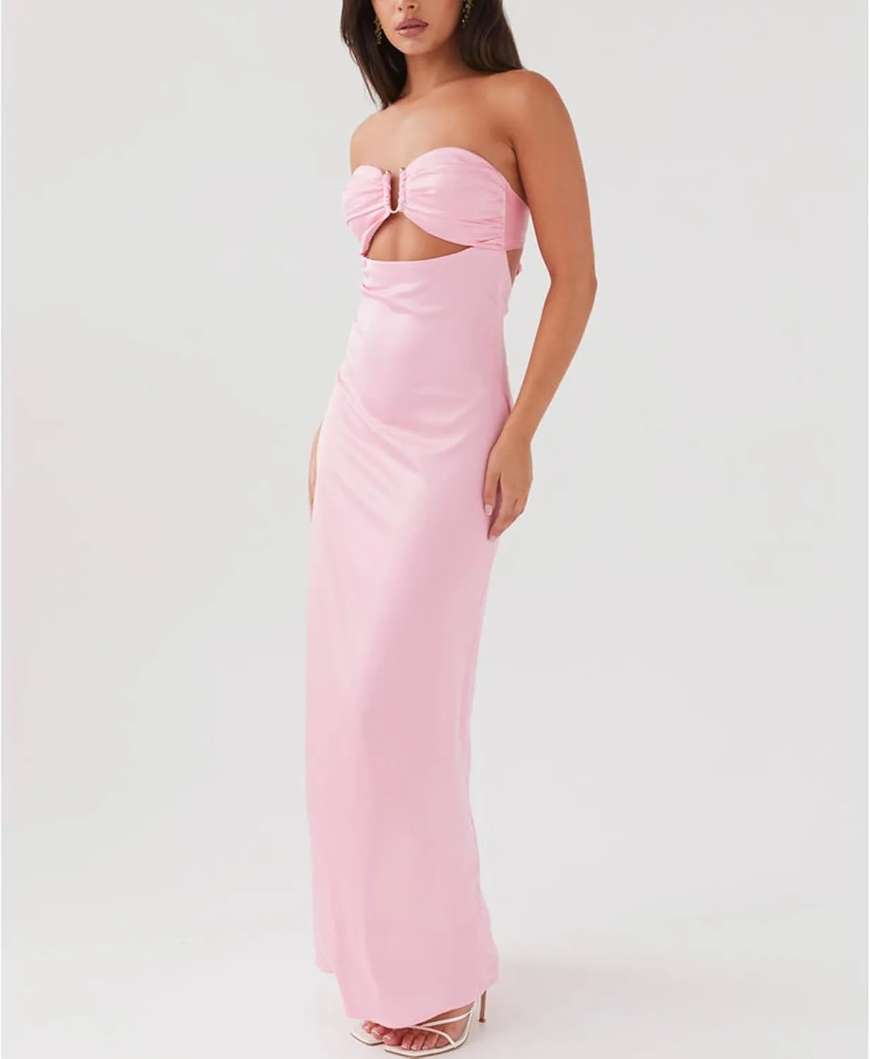 Women Y2k Floral Cut Out Maxi Bodycon Dress Hollow Out Silk Satin Long Beach Formal Dresses Summer Sundress