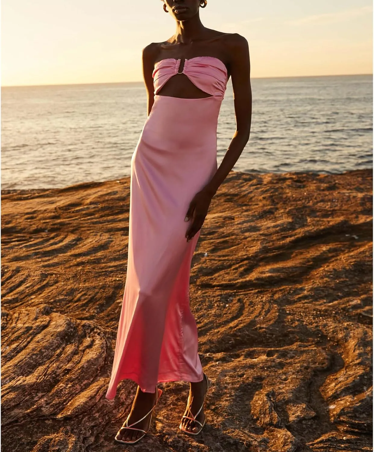Women Y2k Floral Cut Out Maxi Bodycon Dress Hollow Out Silk Satin Long Beach Formal Dresses Summer Sundress
