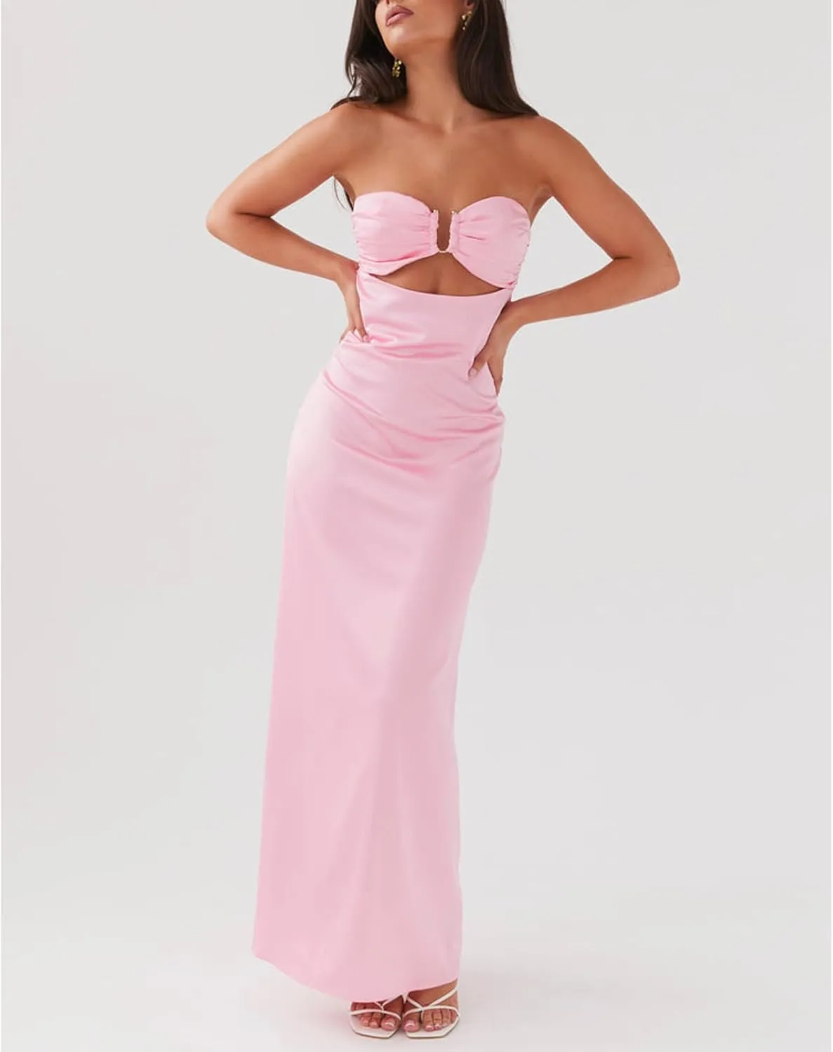 Women Y2k Floral Cut Out Maxi Bodycon Dress Hollow Out Silk Satin Long Beach Formal Dresses Summer Sundress