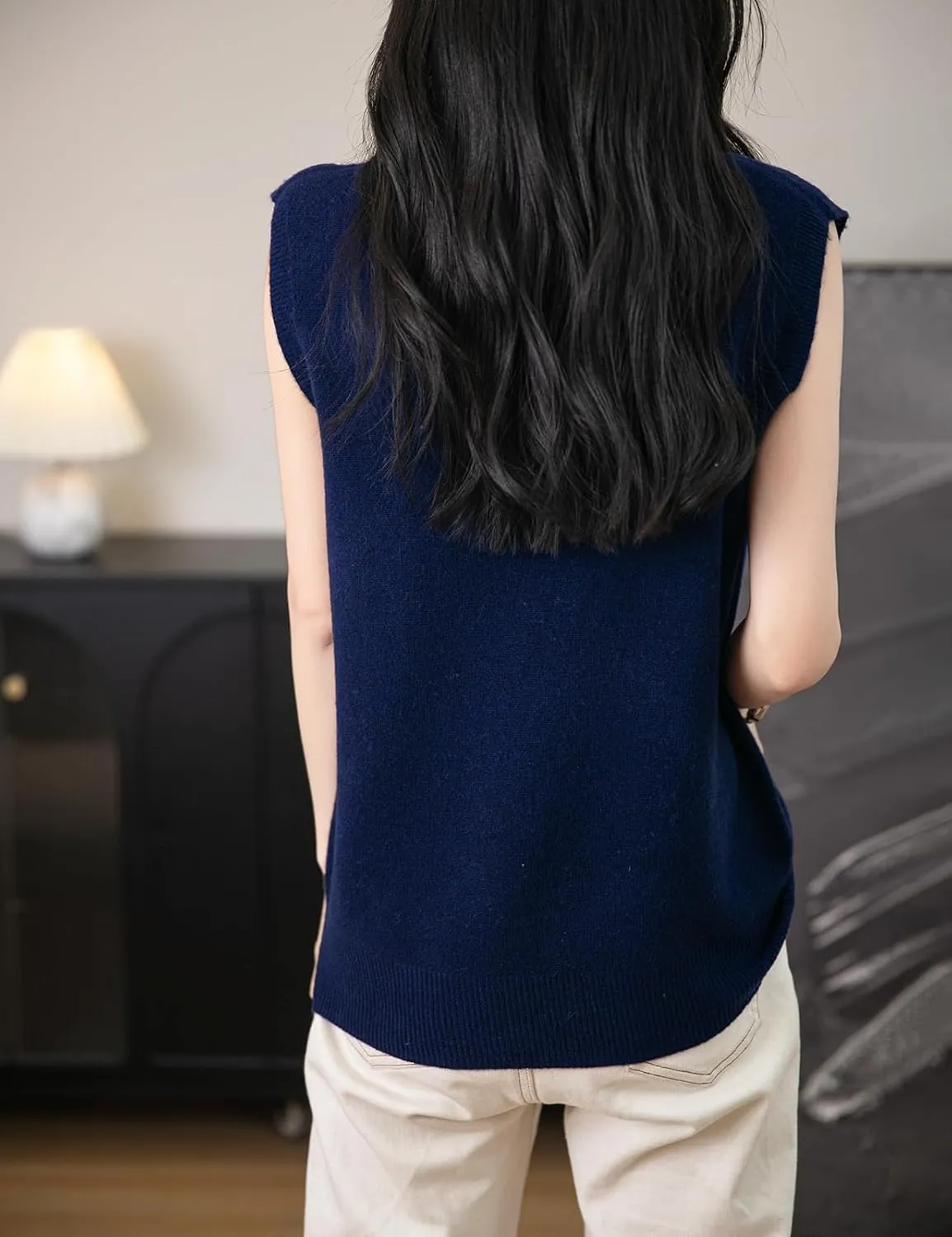 Women's 100% Merino Wool Spring Fall Winter First-Line Ready to Wear Mock Neck Seamless Knit Sleeveless Sweater Vest