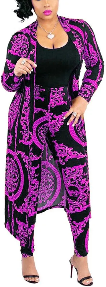 Women's 2 Piece Pants Set - Sexy Long Sleeve Open Front Cardigans  Skinny Pants Suits