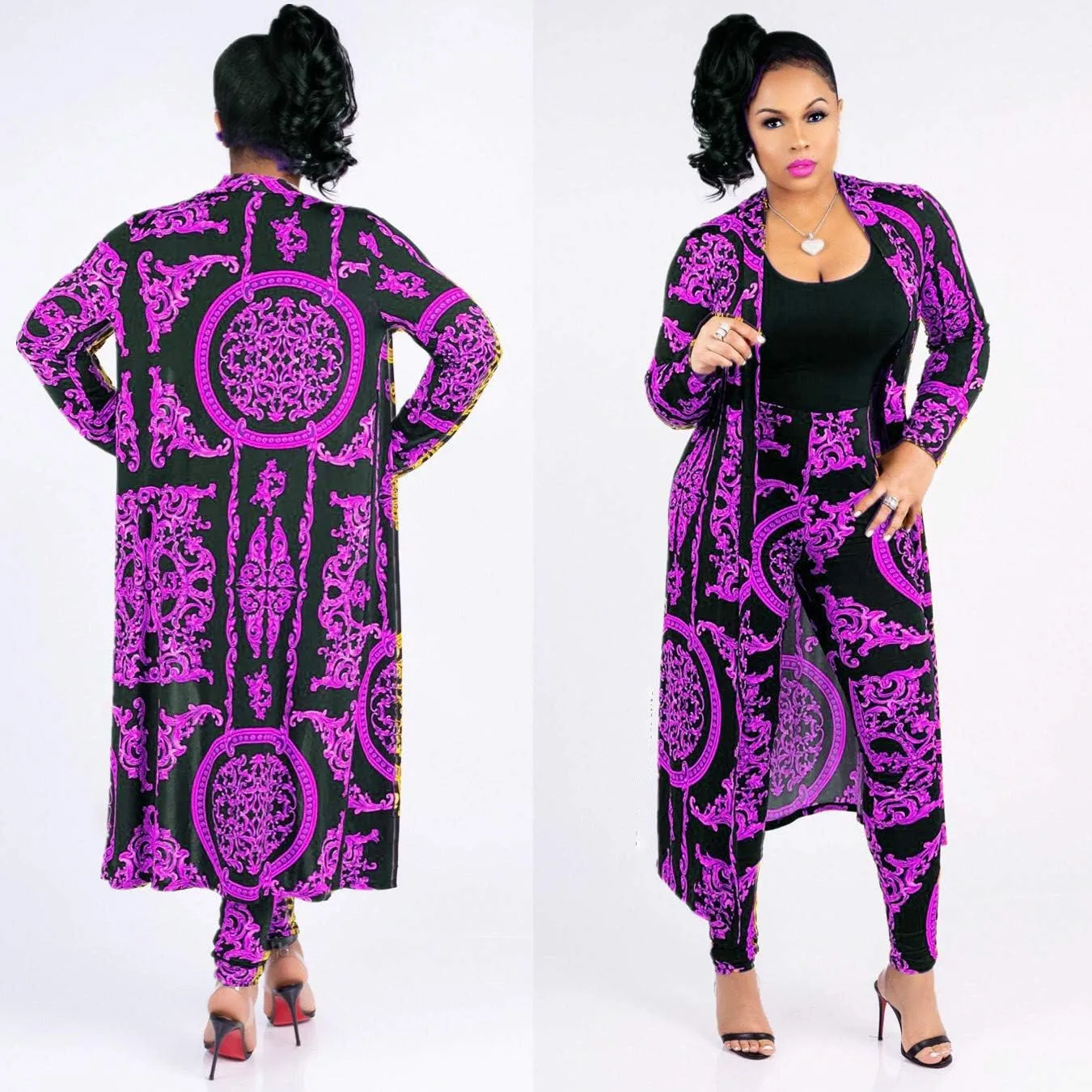 Women's 2 Piece Pants Set - Sexy Long Sleeve Open Front Cardigans  Skinny Pants Suits
