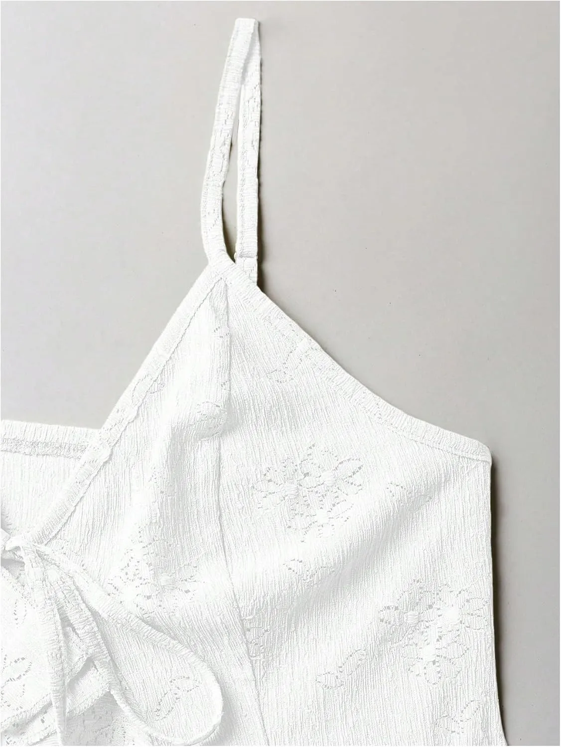Women's Asymmetric Hem Cami Crop Top Backless Tie Front Ruffle Trim Slim Fit Camisole