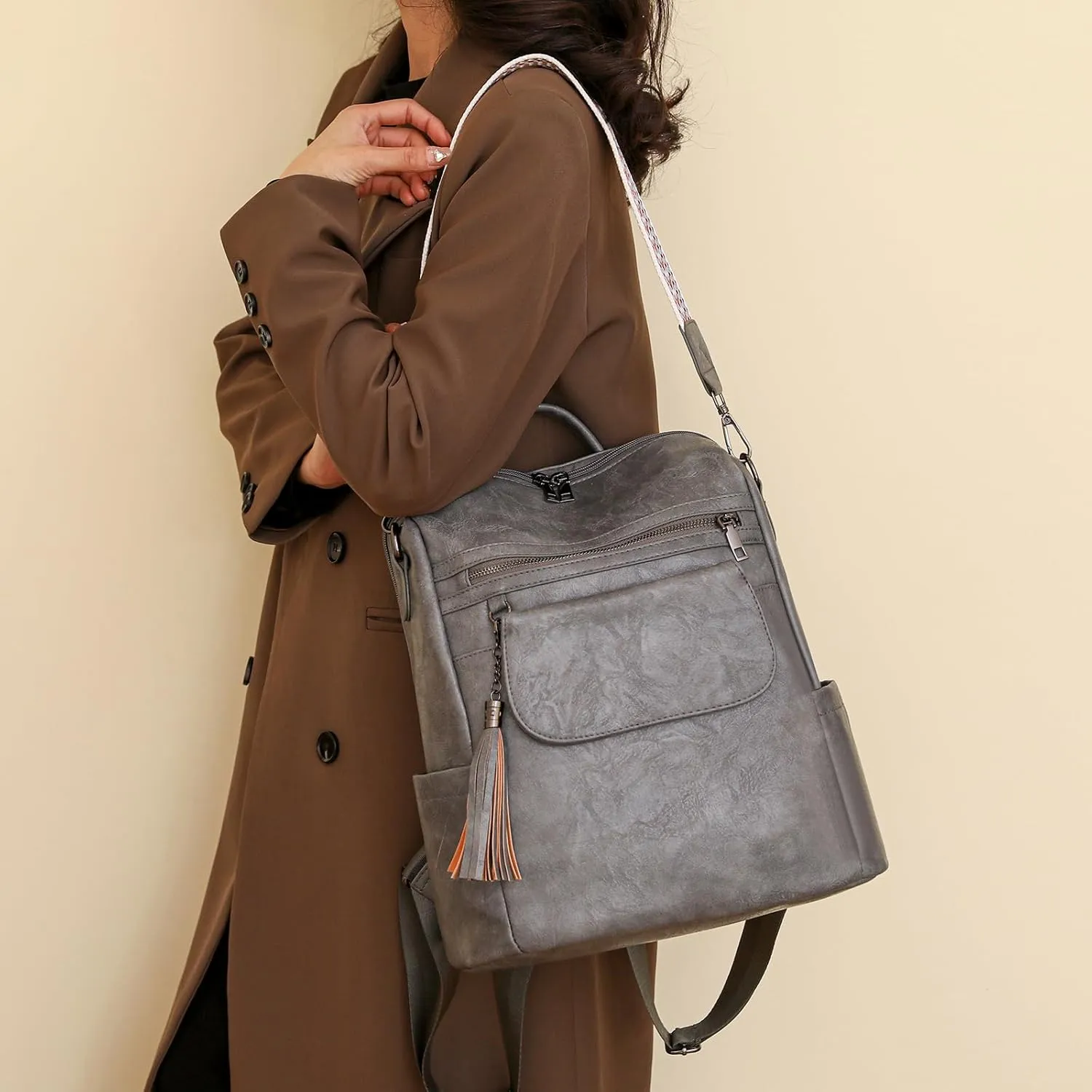 Women's Backpack Large Capacity Water Resistant Fashion College Bookbag Purse Teacher Doctor Nurse Leisure Bags (Grey)