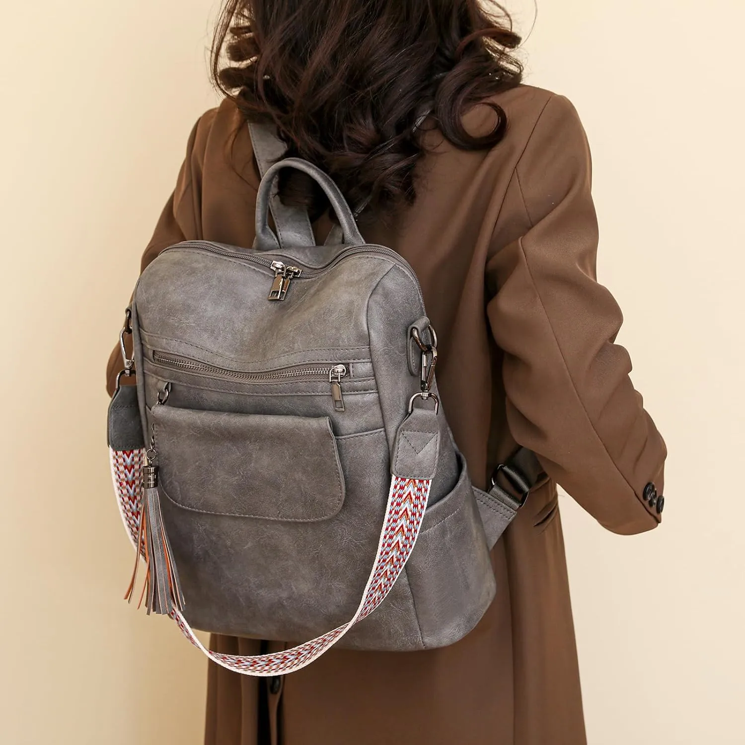 Women's Backpack Large Capacity Water Resistant Fashion College Bookbag Purse Teacher Doctor Nurse Leisure Bags (Grey)
