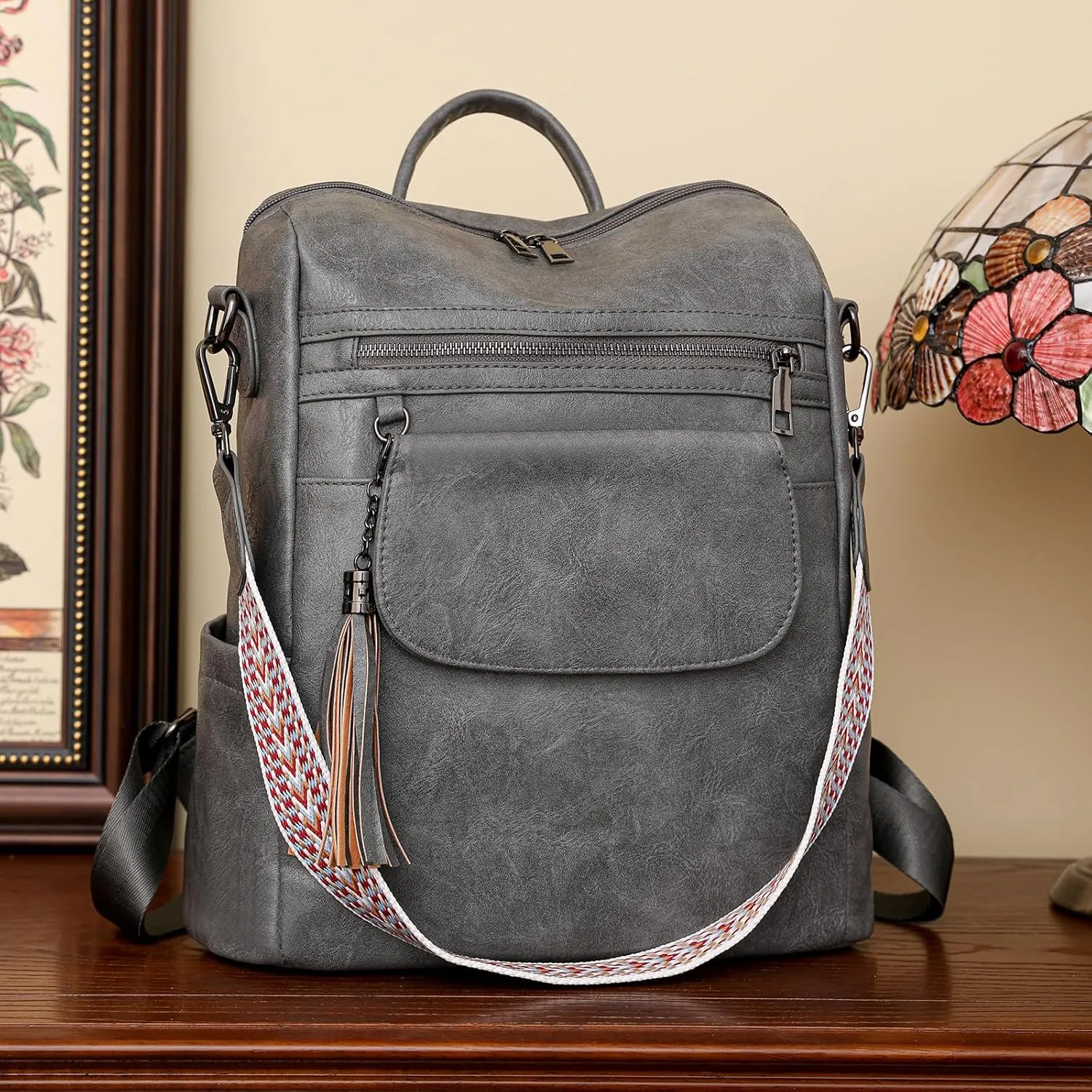 Women's Backpack Large Capacity Water Resistant Fashion College Bookbag Purse Teacher Doctor Nurse Leisure Bags (Grey)
