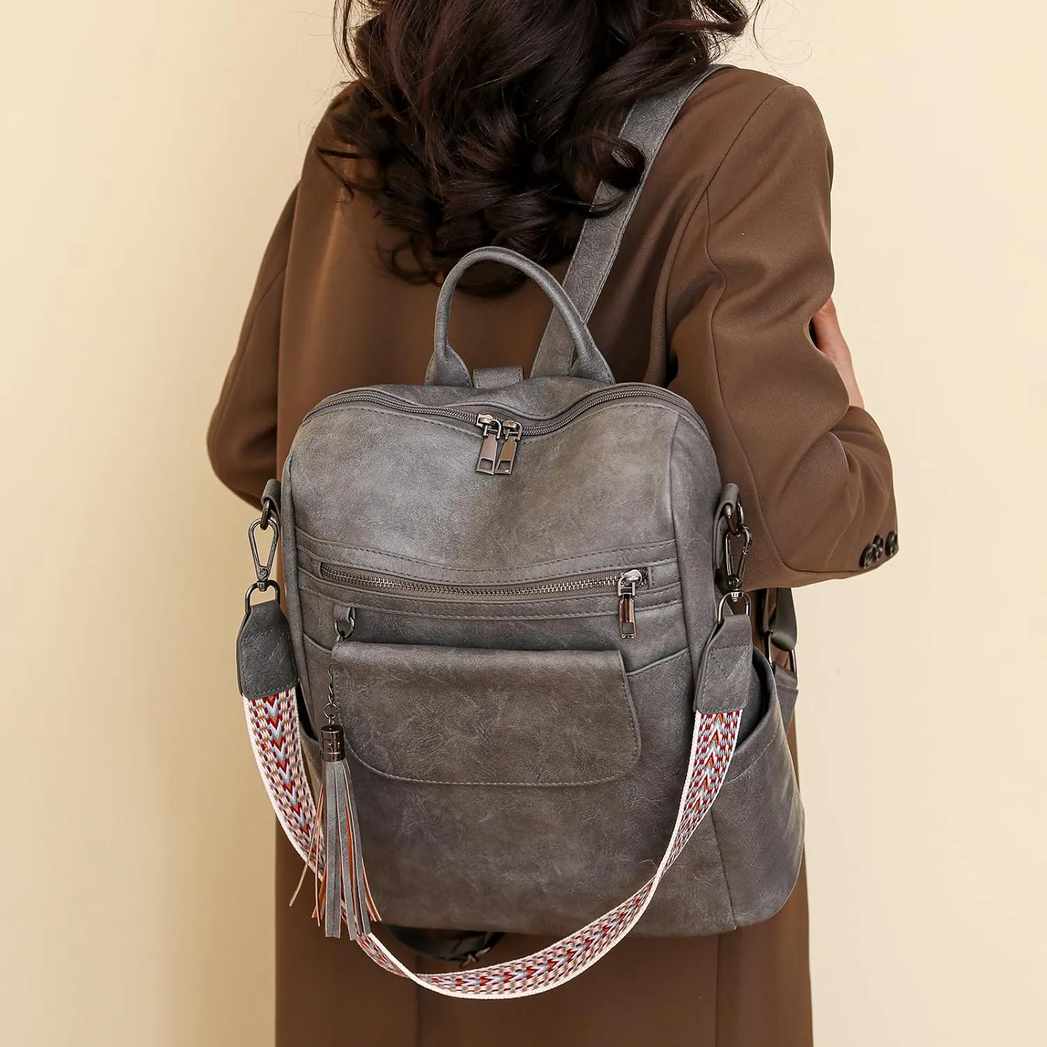Women's Backpack Large Capacity Water Resistant Fashion College Bookbag Purse Teacher Doctor Nurse Leisure Bags (Grey)