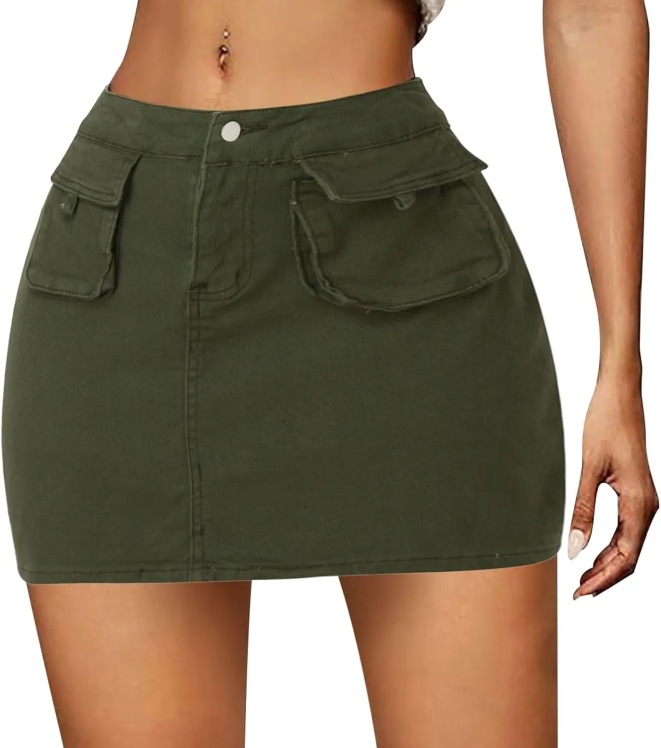 Women's Button Down High Waisted A Line Jean Stretchy Mini Denim Skirt Front Short Pencil Skirt with Pockets