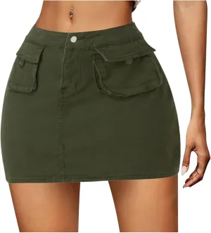 Women's Button Down High Waisted A Line Jean Stretchy Mini Denim Skirt Front Short Pencil Skirt with Pockets