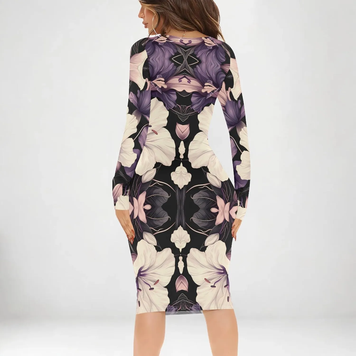 Women's Casual Dress Sexy Long Sleeve Deep V Neck Bodycon Midi Dress Cocktail Party Pencil Dresses