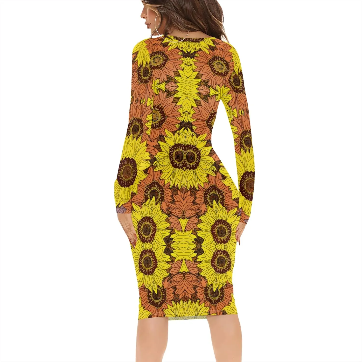 Women's Casual Dress Sexy Long Sleeve Deep V Neck Bodycon Midi Dress Cocktail Party Pencil Dresses