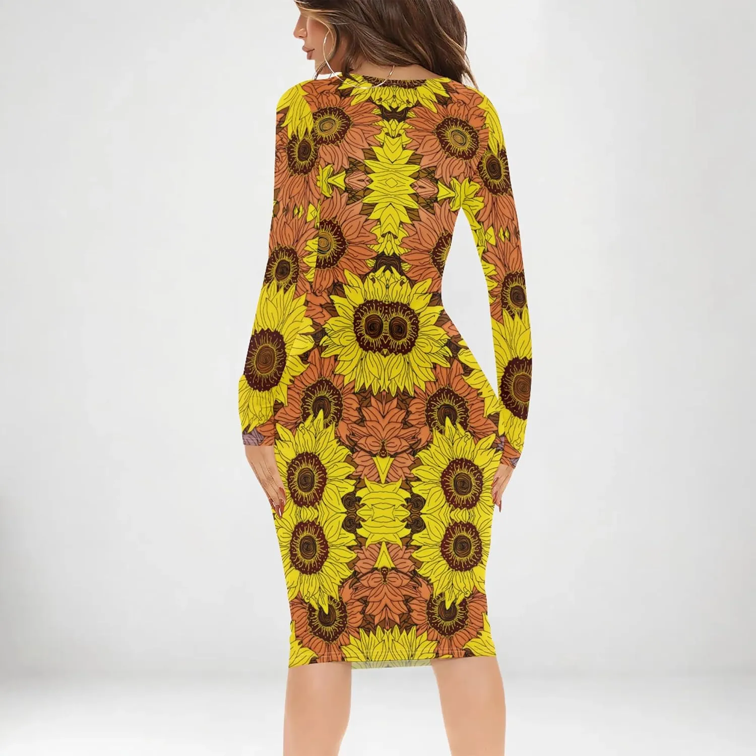 Women's Casual Dress Sexy Long Sleeve Deep V Neck Bodycon Midi Dress Cocktail Party Pencil Dresses