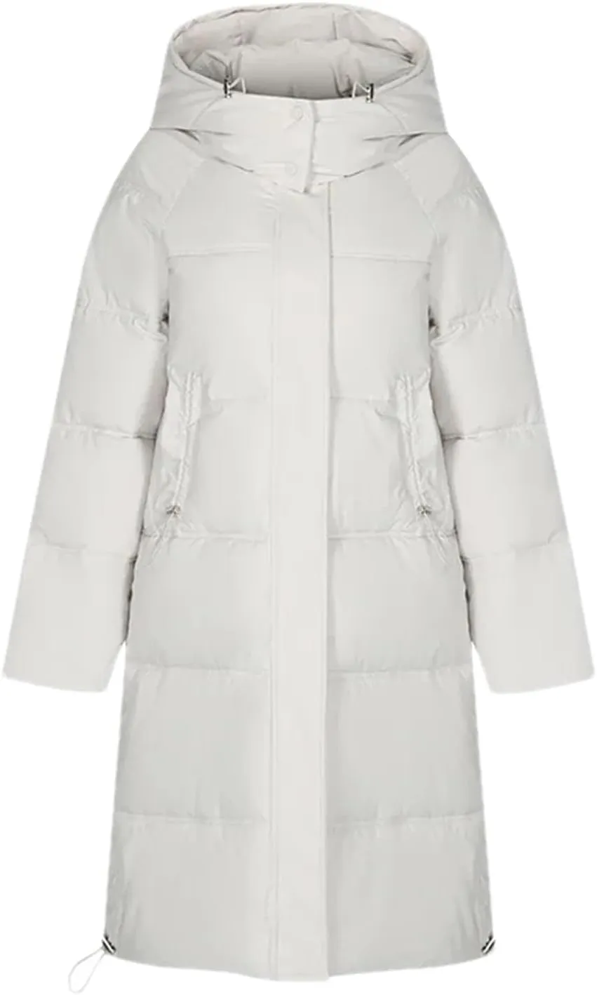 Women's Casual Hooded High Neck Parka Coat Vintage Long Over-The-Knee Cotton-Padded Jacket