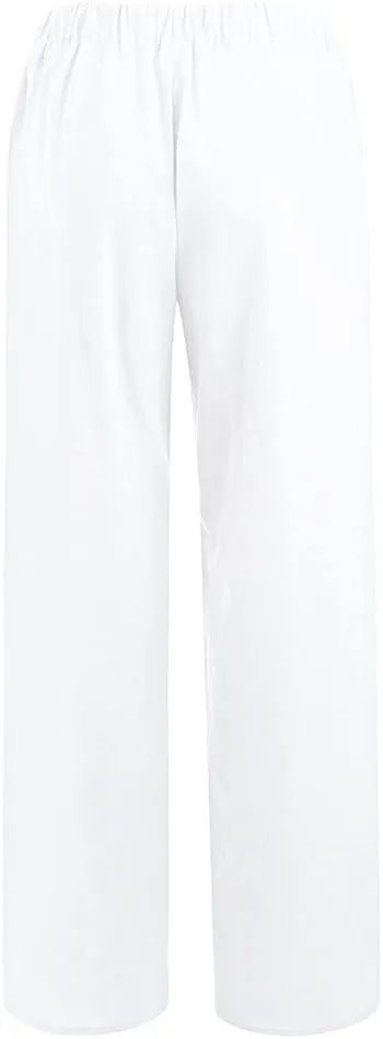 Women's Cotton Linen Pants Plus Size Wide Leg Flowy Summer Beach Pants High Waist Drawstring Pants Lounge Trouser
