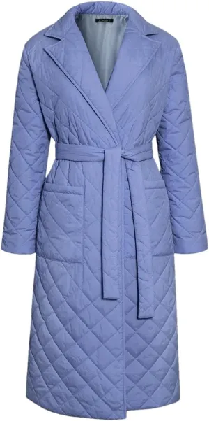 Women's Cotton-Padded Coat Lapel Loose Quilting Sashes Long Sleeve Pockets Parka Jackets Blue L