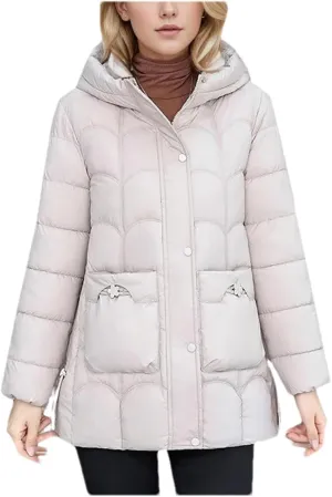 Women's Down Cotton Warm Coats Winter Stylish Midi Length Hooded Lightweight Padded Jacket Winter Parka