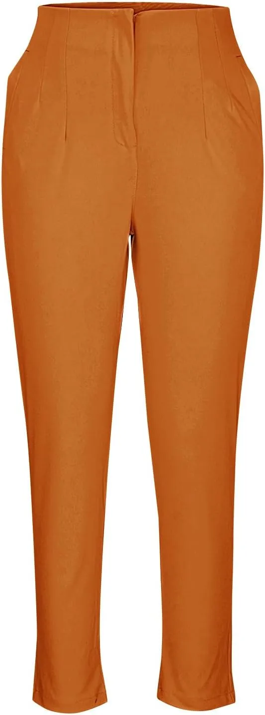 Womens Dress Pants for Work Stretchy High Waist Pleated Tapered Pant Slim Fit Office Business Trousers with Pockets