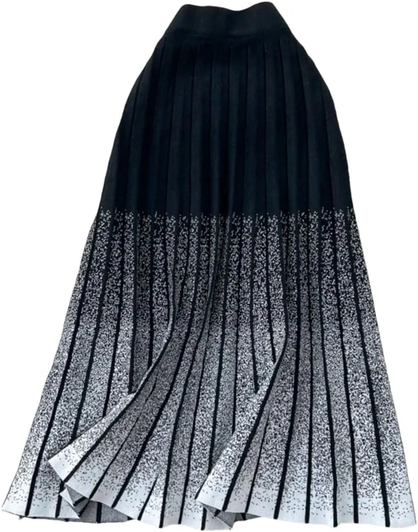 Women's Eastic High Waisted A-Line Midi Skirt Fashion Gradient Medium Length A-Line Pleated Sweater Skirt