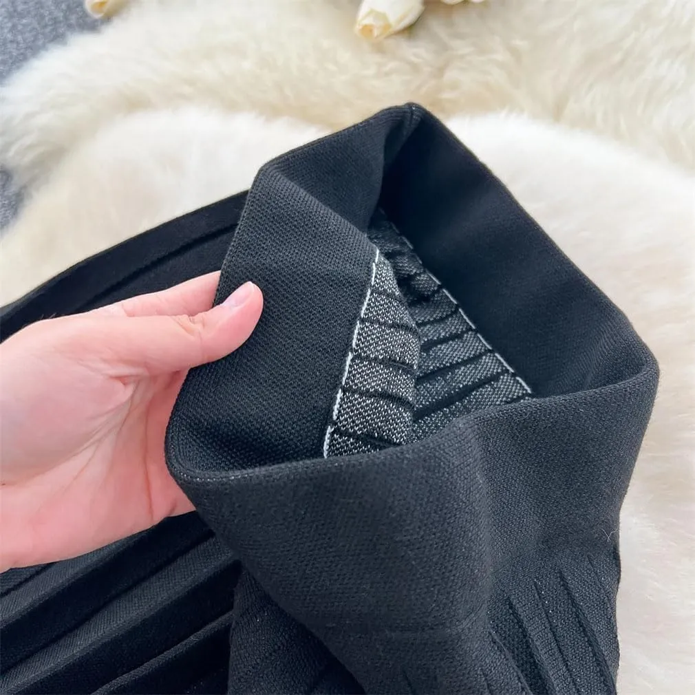 Women's Eastic High Waisted A-Line Midi Skirt Fashion Gradient Medium Length A-Line Pleated Sweater Skirt